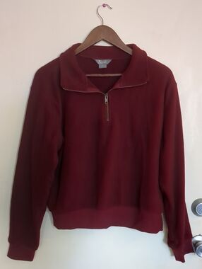 Women's Natural Reflections Burgundy Fleece Quarter Zip Pullover Sweater M